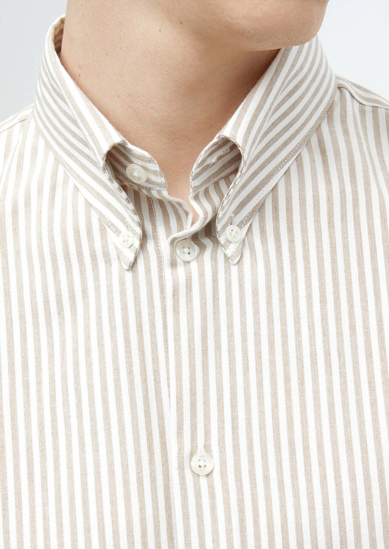 RAMSEY Buff Striped Loose Fit Long Weaving Casual Cotton Blended Shirt - Image 5