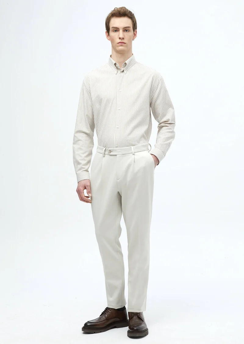 رامسي قميص قطني طويل مخطط باللون البيج، فضفاض، طويل، مناسب للإطلالات الكاجوال