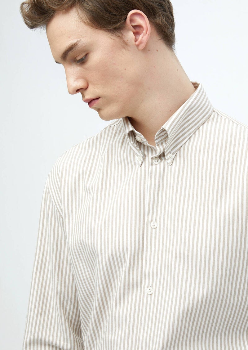 RAMSEY Buff Striped Loose Fit Long Weaving Casual Cotton Blended Shirt - Image 4