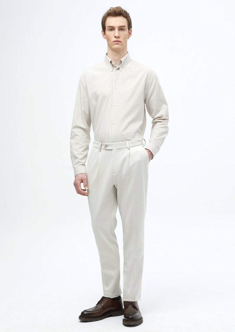 RAMSEY Buff Striped Loose Fit Long Weaving Casual Cotton Blended Shirt - Image 3