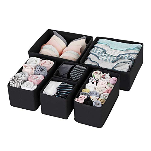 House of Quirk Foldable Cloth Storage Box Closet Dresser Drawer Organizer Cube Basket Bins Containers Divider With Drawers For Clothing/Underwear,Ties,Scarves,Set Of 6(Black Houndstooth,Non-Woven) - Image 2