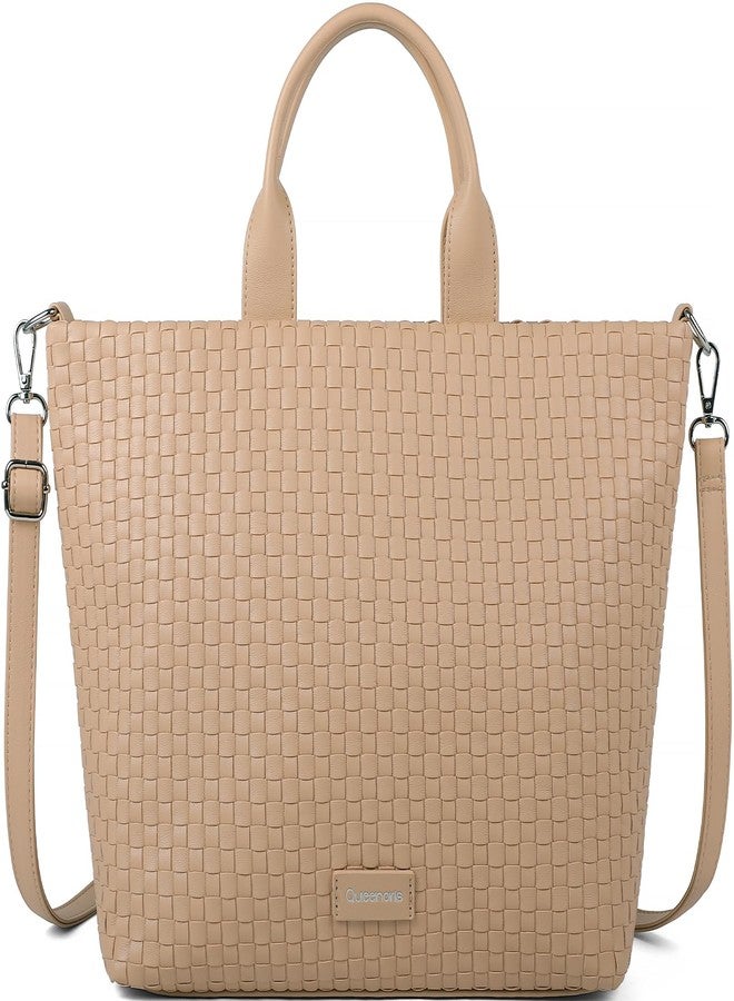 Queenoris Woven Bag for Women, Vegan Leather Tote Bag Summer Beach Fashion Shopper Handbag and Purse Handmade Crossbody Bag - Image 1
