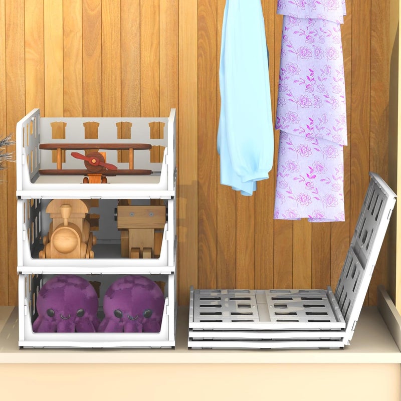 Kuber Industries Kuber Industries 5 Pcs Foldable Kids Wardrobe Organizer for Clothes Storage Stackable Slide Out Baby Dress Organiser for Wardrobe Home Organizers for Girls Cupboard Closet White  - Image 2