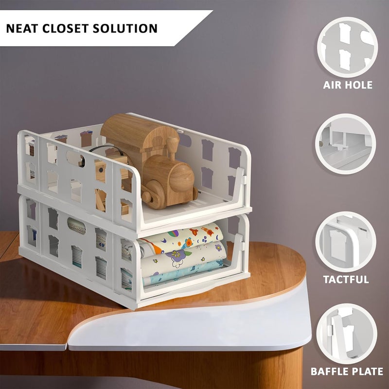 Kuber Industries Kuber Industries 5 Pcs Foldable Kids Wardrobe Organizer for Clothes Storage Stackable Slide Out Baby Dress Organiser for Wardrobe Home Organizers for Girls Cupboard Closet White  - Image 4