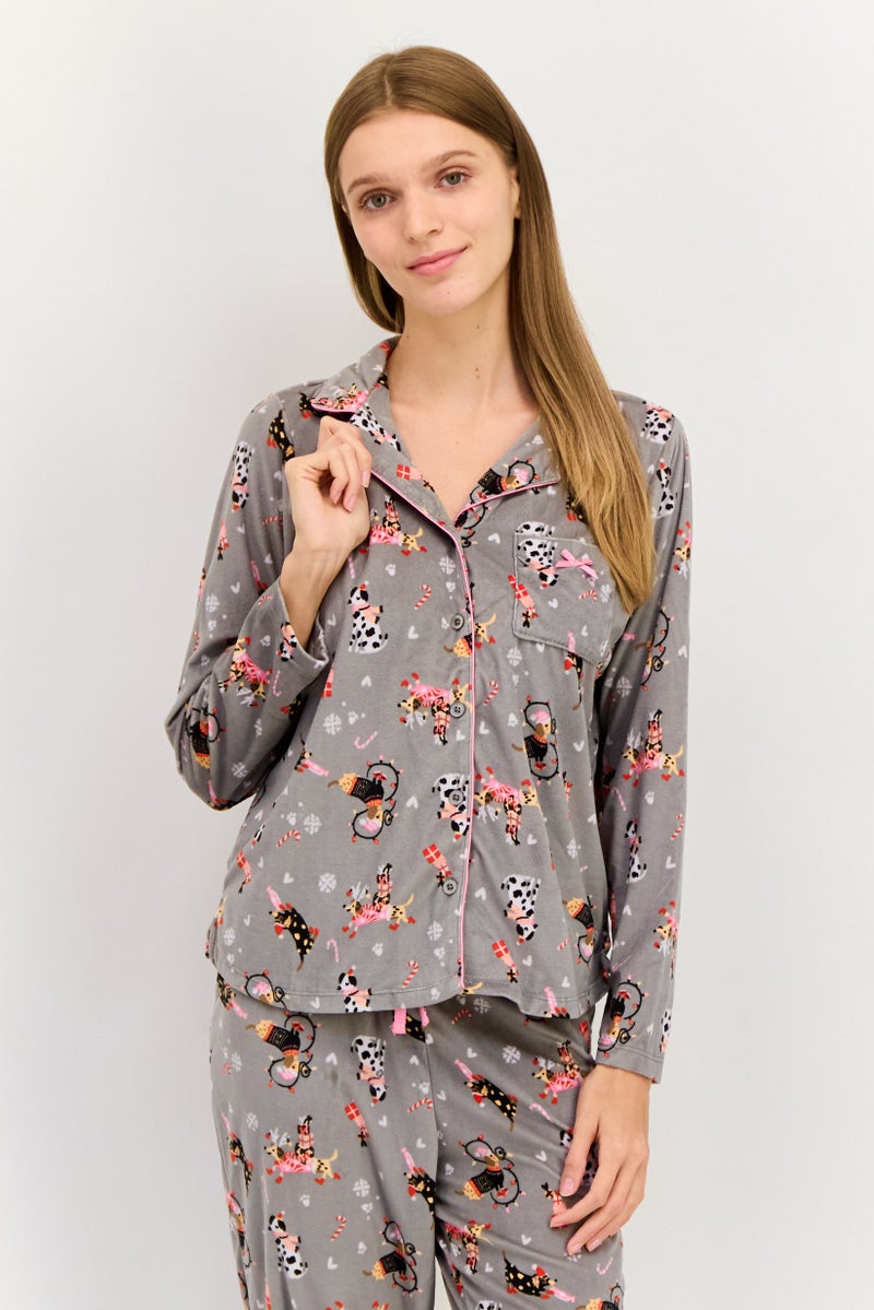 Kensie Women 2 Pcs Animal Print Top And Bottom Pyjama Set, Multicolor - Image 2