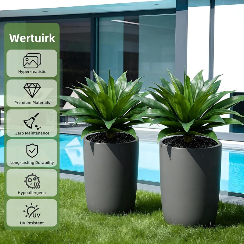 Wertuirk نبات الأغاف الاصطناعي من - نباتات خارجية واقعية مقاومة للأشعة فوق البنفسجية، ديكور داخلي/خارجي منخفض الصيانة للمنزل والحديقة والفناء (أخضر، كبير) - Image 3