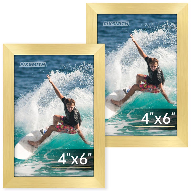 FIXSMITH 4x6 Picture Frame Set of 2  Gold Picture Frames Collage for Tabletop or Wall Display  Photo Frame 4x6 with HD Plexiglass - Image 1