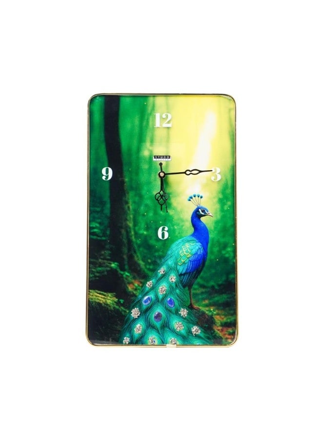 Studd Muffyn | Peacock Pyrite–Lapis Crystal Wall Clock for Home & Office | Luxury Vastu Decorative Wall Clock | Designer Wall Décor for Living Room Entrance | Premium Crystal Art Clock - Image 1