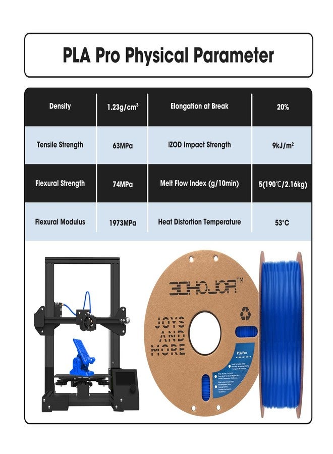 3DHoJor PLA Pro (PLA+) Filament 1.75mm, 3D Printer Filament PLA Plus, Cardboard Spool 3D Printing Filament PLA +, Dimensional Accuracy +/- 0.03 mm-Blue,1kg - Image 4