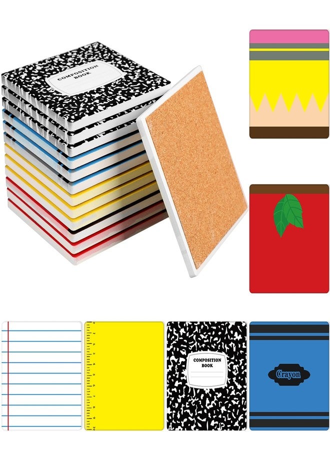 Vesici 24 Pcs Christmas Teacher Appreciation Gifts Bulk Teacher Coasters for Desk Ceramic Absorbent Drink Coasters with Cork Base Thank You Cup Mat Employee Appreciation Gifts Bulk for Back to School Supply - Image 1