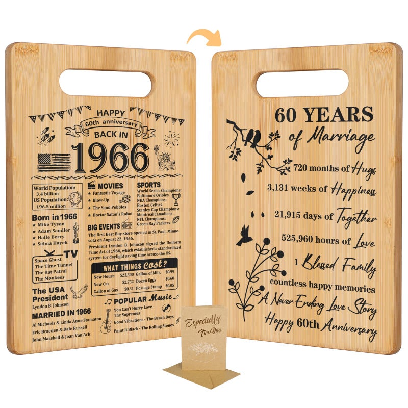 YeohJoy 60th Wedding Anniversary for Women Men,Back In 1965&60 Years of Marriage Double sided Cutting Board Gift for Her Him,best 60 years anniversary Decorations for couple - Image 1