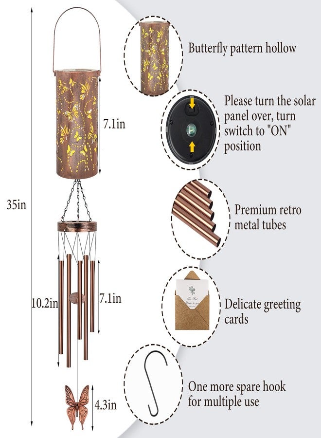 YHmall Butterfly Wind Chimes for Outside, Solar Lanterns Wind Chimes Outdoor Gifts for Women Grandma Mom Solar Wind Chimes, Garden Christmas Decor Solar Lights 35" Windchimes Outdoors - Image 4