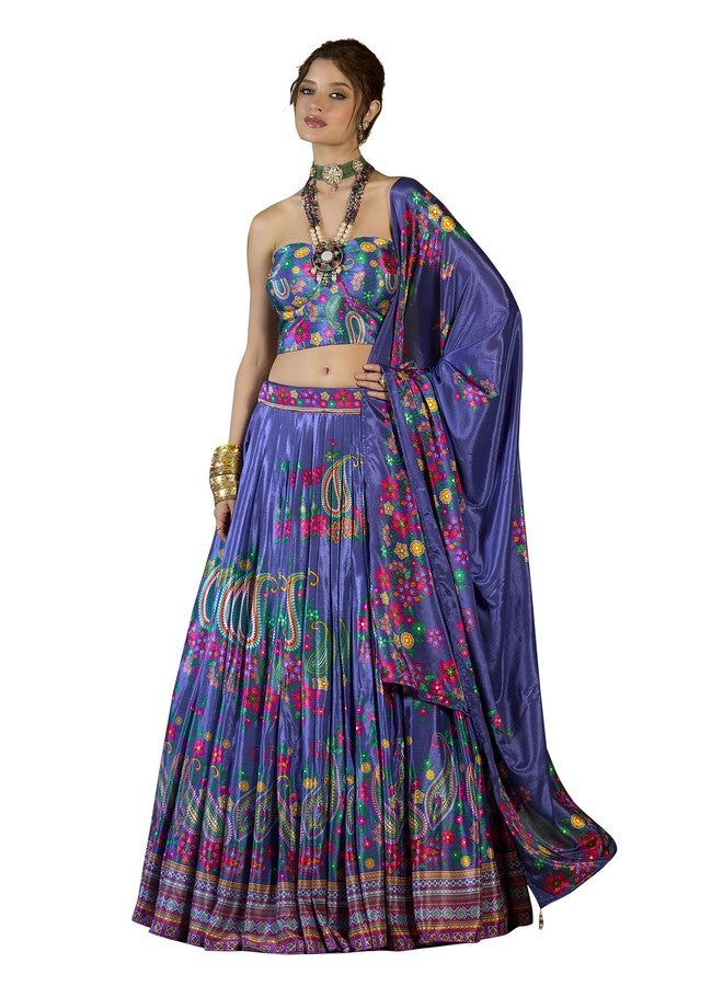 PURVAJA حرير شينون/فن حريري شبه مخيط Lehenga choli (Hiya-Blue_Free الحجم) - Image 1