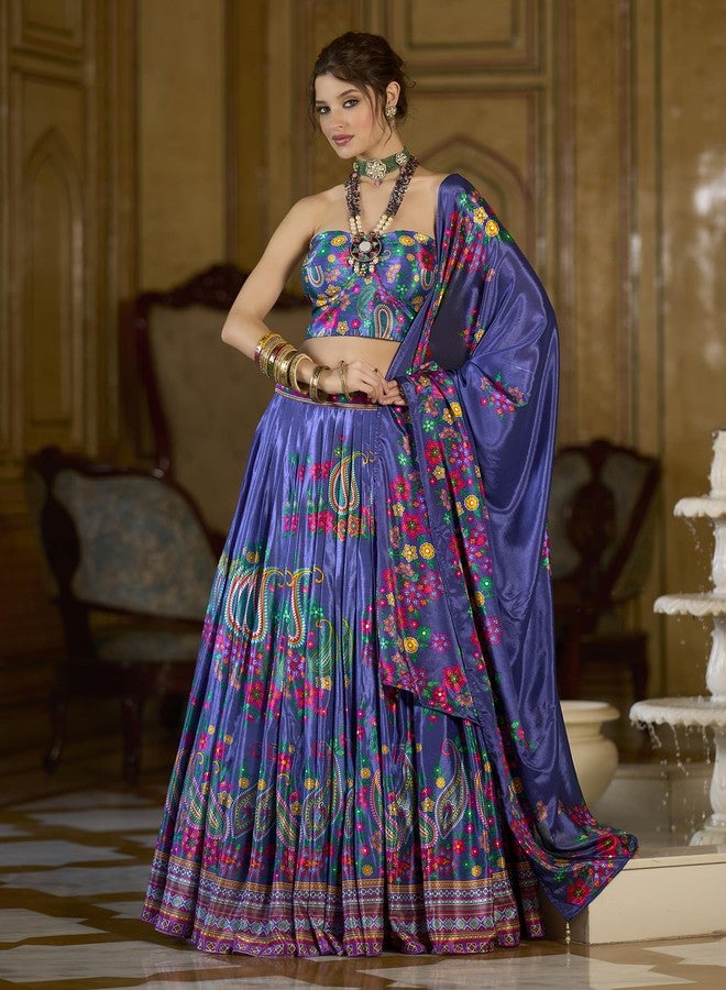 PURVAJA حرير شينون/فن حريري شبه مخيط Lehenga choli (Hiya-Blue_Free الحجم) - Image 2
