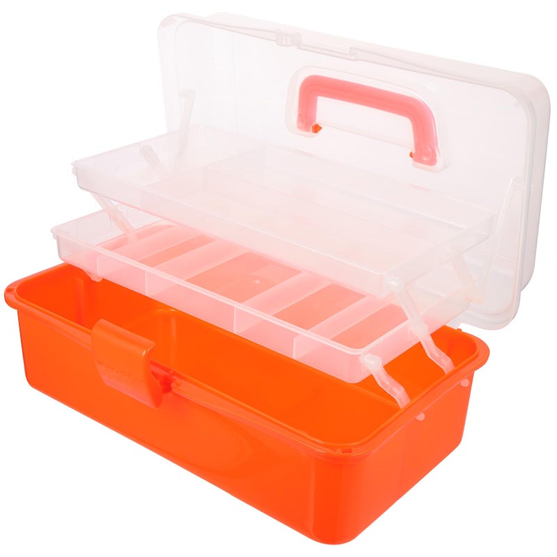 Large Orange 3 Layer Foldable Tool Box Portable Storage Case Removable Compartments - Image 2