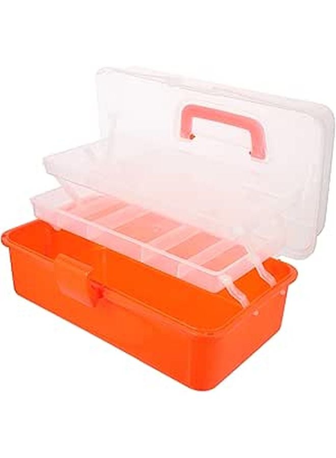 Large Orange 3 Layer Foldable Tool Box Portable Storage Case Removable Compartments - Image 1