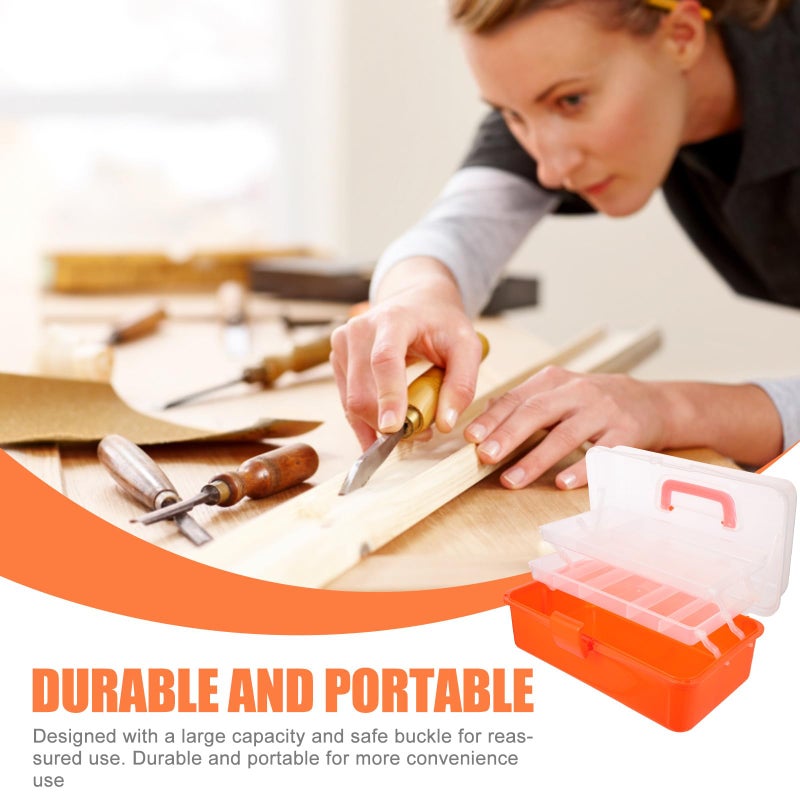 Large Orange 3 Layer Foldable Tool Box Portable Storage Case Removable Compartments - Image 4
