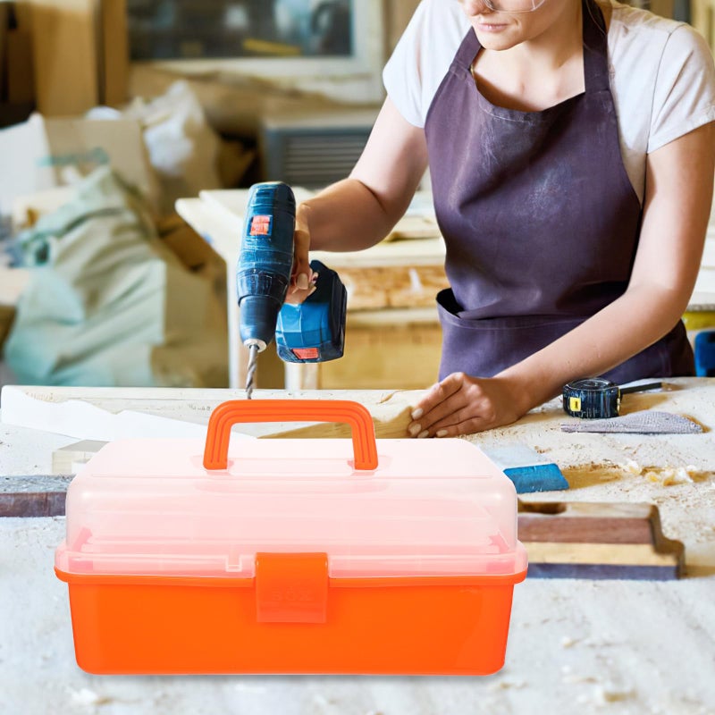 Large Orange 3 Layer Foldable Tool Box Portable Storage Case Removable Compartments - Image 5