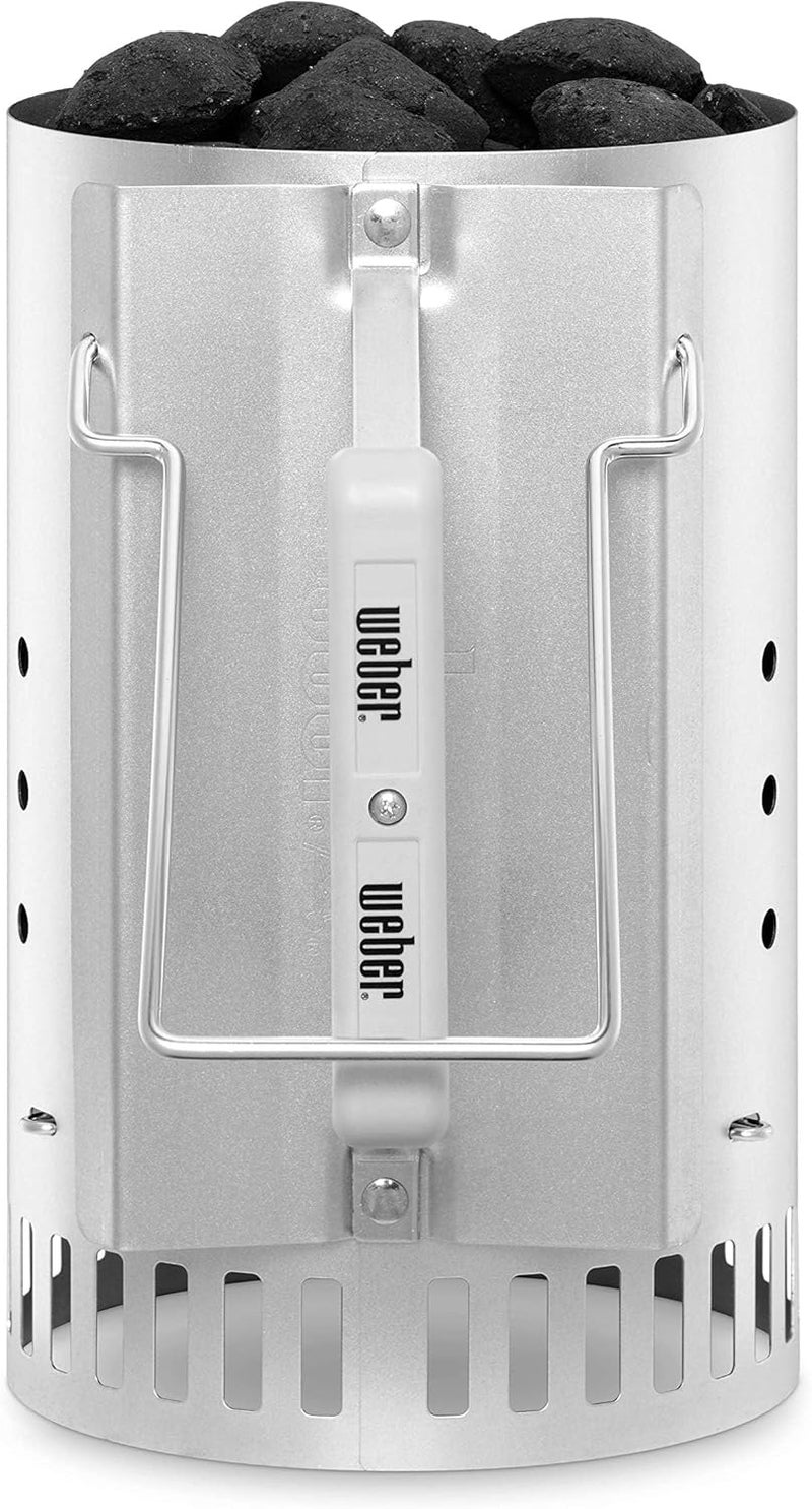 Weber - BBQ Rapidfire Chimney Starter(LARGE), Convenient and quick way to light charcoal, Two handle design provides more control when pouring lit charcoal, 32cm Height x 20.5cm Width x 32.5cm Depth - Image 2