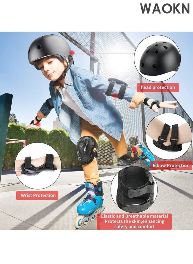 WAOKN Kids Bike Helmet ,Set Skateboard Knee Pads Kids Helmet ,Elbow Pads Wrist Guards Adjustable for 2~8yrs Girl Boy Kids Protective GearHelmet protection seven piece set, hand protection, elbow protection, knee protection, Set for Sport Cycling Bike Roller Skating Scooter. - Image 2