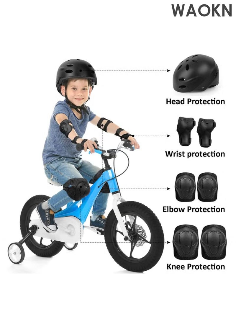 WAOKN Kids Bike Helmet ,Set Skateboard Knee Pads Kids Helmet ,Elbow Pads Wrist Guards Adjustable for 2~8yrs Girl Boy Kids Protective GearHelmet protection seven piece set, hand protection, elbow protection, knee protection, Set for Sport Cycling Bike Roller Skating Scooter. - Image 5