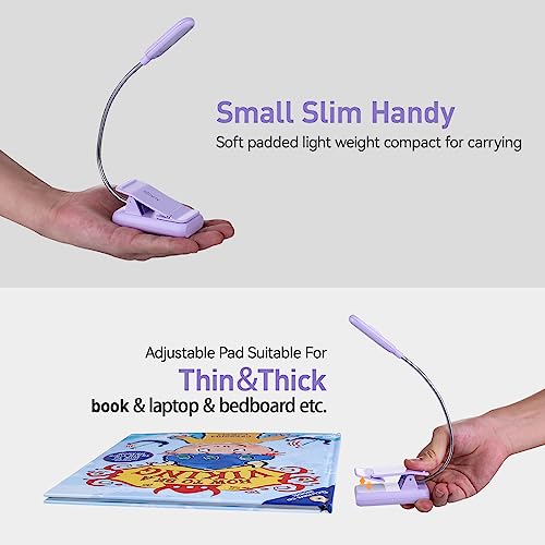 VAVOFO Rechargeable Book Light for Reading in Bed Kids, 7 LED Reading Light with 9-Level Warm Cool White Daylight, Eye Care Lamp with Power Indicator for Bookworms (Purple) - Image 5
