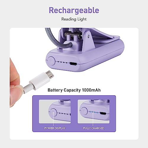 VAVOFO Rechargeable Book Light for Reading in Bed Kids, 7 LED Reading Light with 9-Level Warm Cool White Daylight, Eye Care Lamp with Power Indicator for Bookworms (Purple) - Image 4