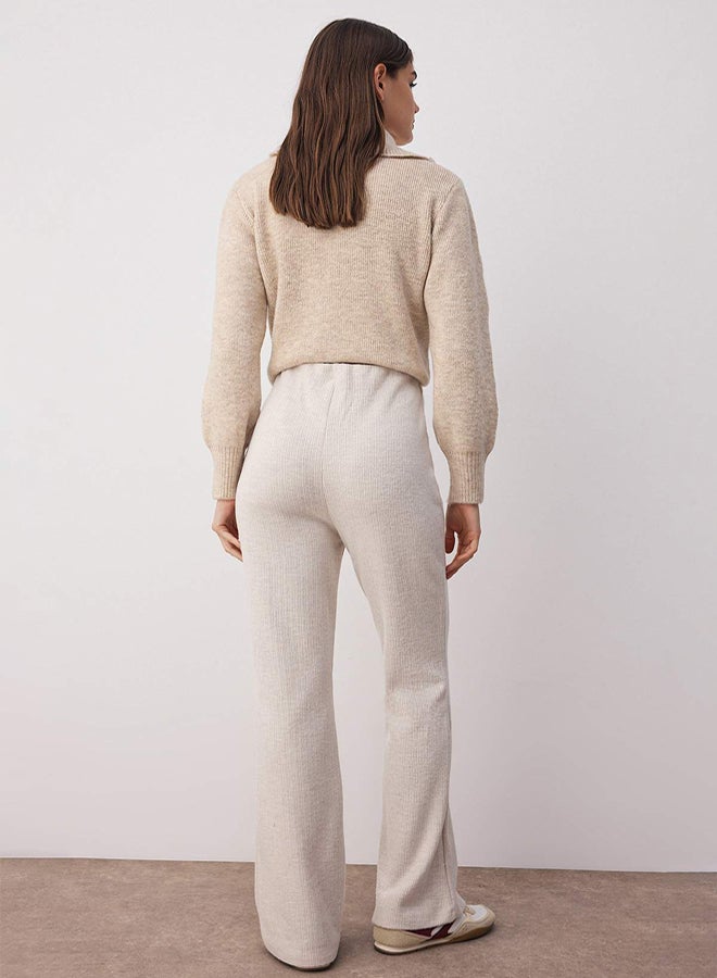 trendyol Beige Brushed Pointel High Waist Stretch Knitted Trousers - Image 4
