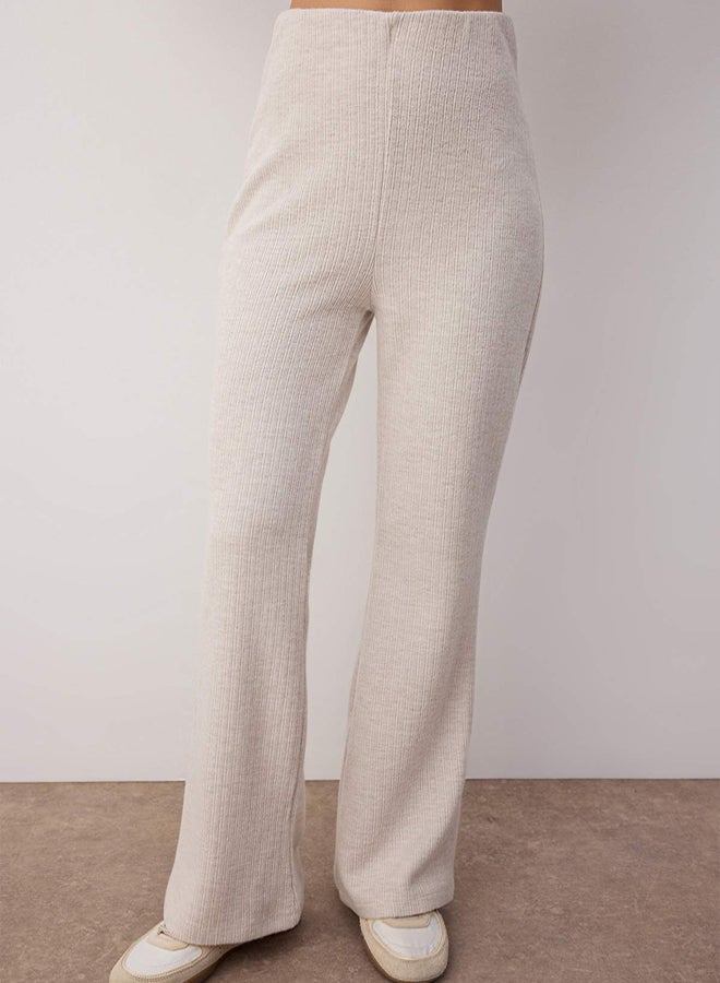 trendyol Beige Brushed Pointel High Waist Stretch Knitted Trousers - Image 3