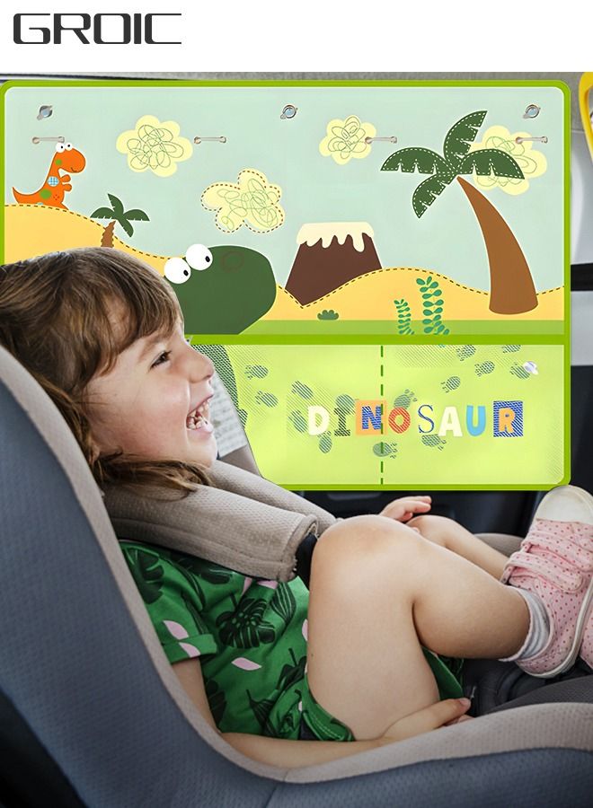 GROIC Car Sun Shade for Baby Kids Car Side Window Curtain Protector Full Shade Car Window Shades with Storage Net Pocket Car Window Curtain Suction Cups Cute Dinosaur Patterns  - Image 1