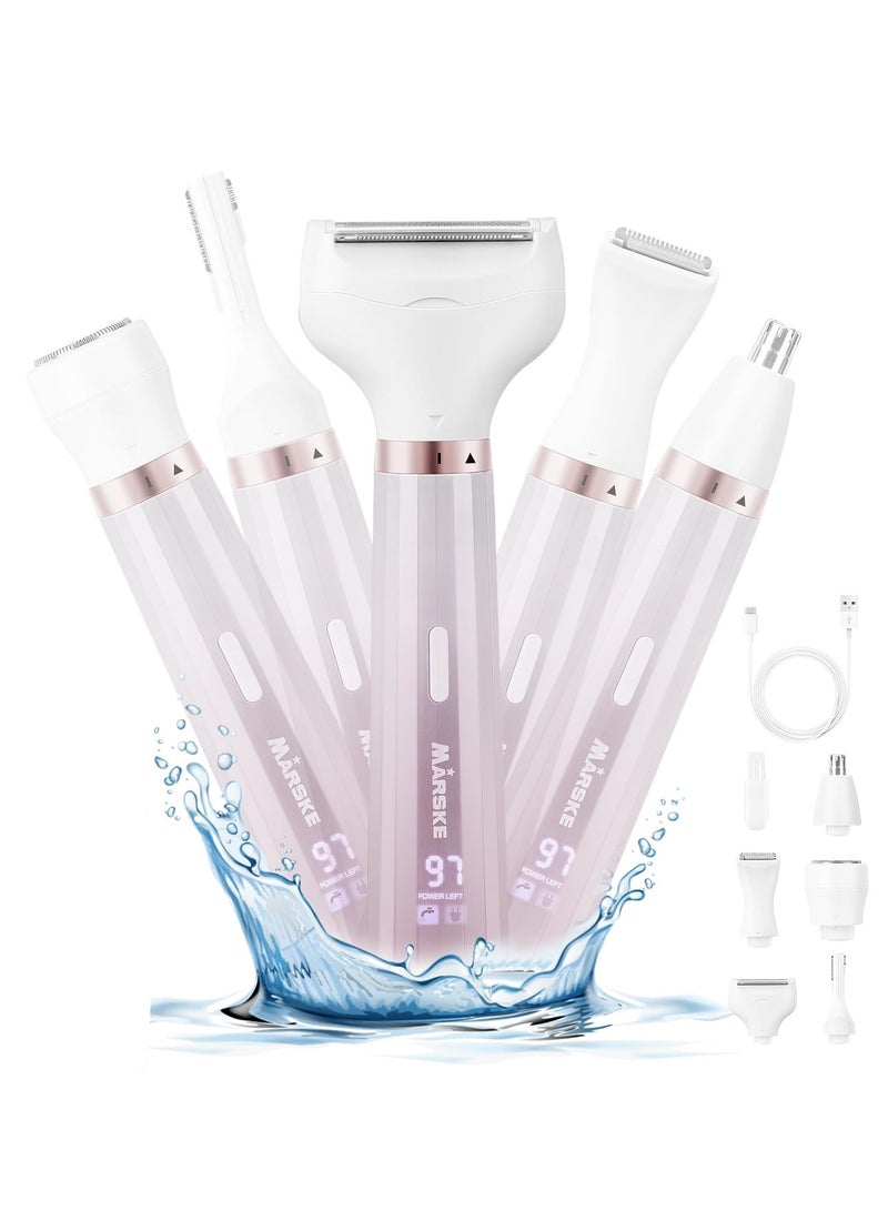 MARSKE 5 in 1 Electric Shaver Razor for Women, Wet/Dry Face Razors for Face Nose Eyebrow Arms Armpit Legs Area Painless Facial Hair Removal for Women - Image 1