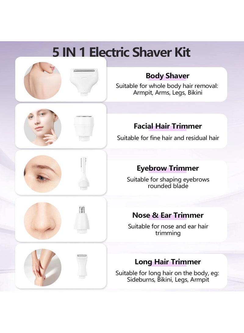 MARSKE 5 in 1 Electric Shaver Razor for Women, Wet/Dry Face Razors for Face Nose Eyebrow Arms Armpit Legs Area Painless Facial Hair Removal for Women - Image 2