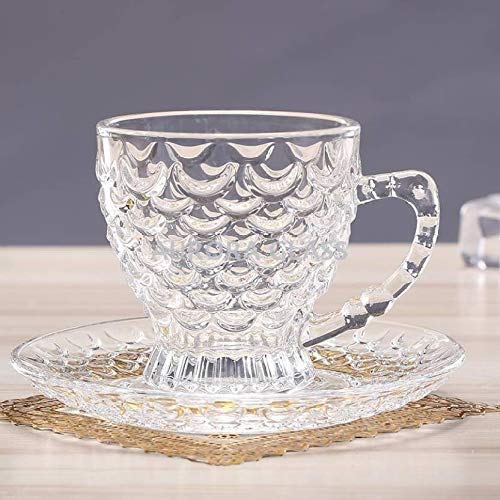 Varahry Crystal Clear Bubble Design Tea Coffee Cup Set with Saucer for Home Kitchen 210 ml Set of 6 - Image 2