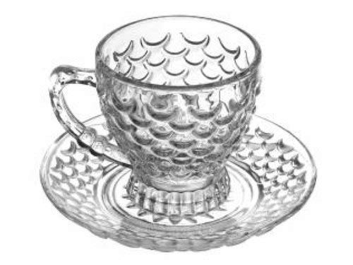 Varahry Crystal Clear Bubble Design Tea Coffee Cup Set with Saucer for Home Kitchen 210 ml Set of 6 - Image 3