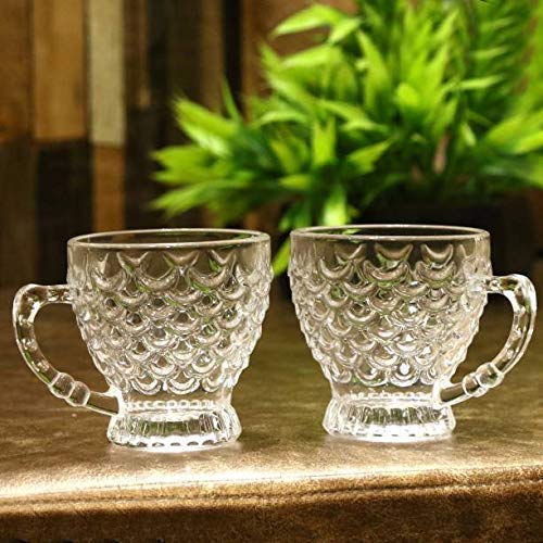 Varahry Crystal Clear Bubble Design Tea Coffee Cup Set with Saucer for Home Kitchen 210 ml Set of 6 - Image 4