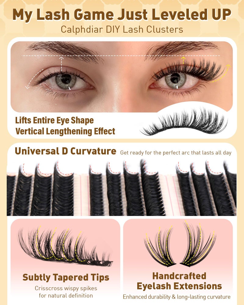 calphdiar Calphidar Eyelash Clusters 30D+40D+50D+60D+80D+100D, DIY Curly Wispy Individual Natural Lash Extension for Beginners, 476PCS D, 10-16MM - Image 4