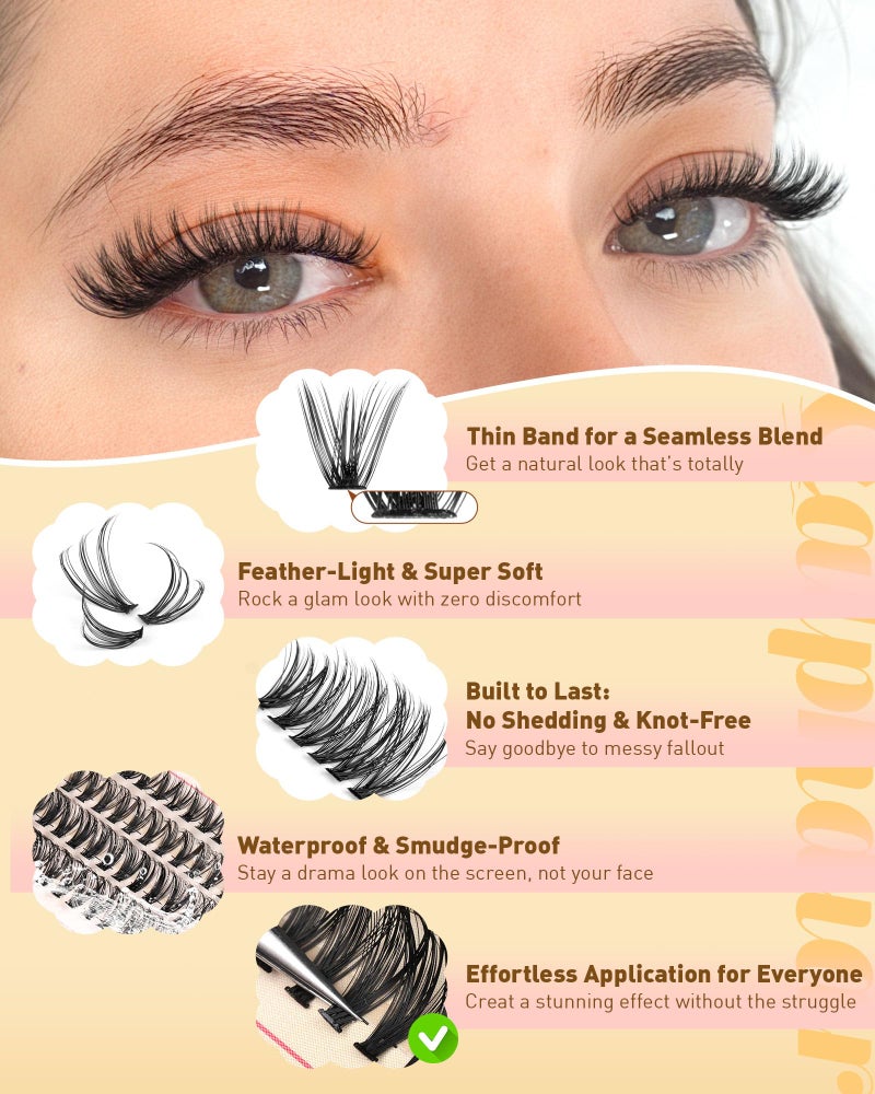 calphdiar Calphidar Eyelash Clusters 30D+40D+50D+60D+80D+100D, DIY Curly Wispy Individual Natural Lash Extension for Beginners, 476PCS D, 10-16MM - Image 5