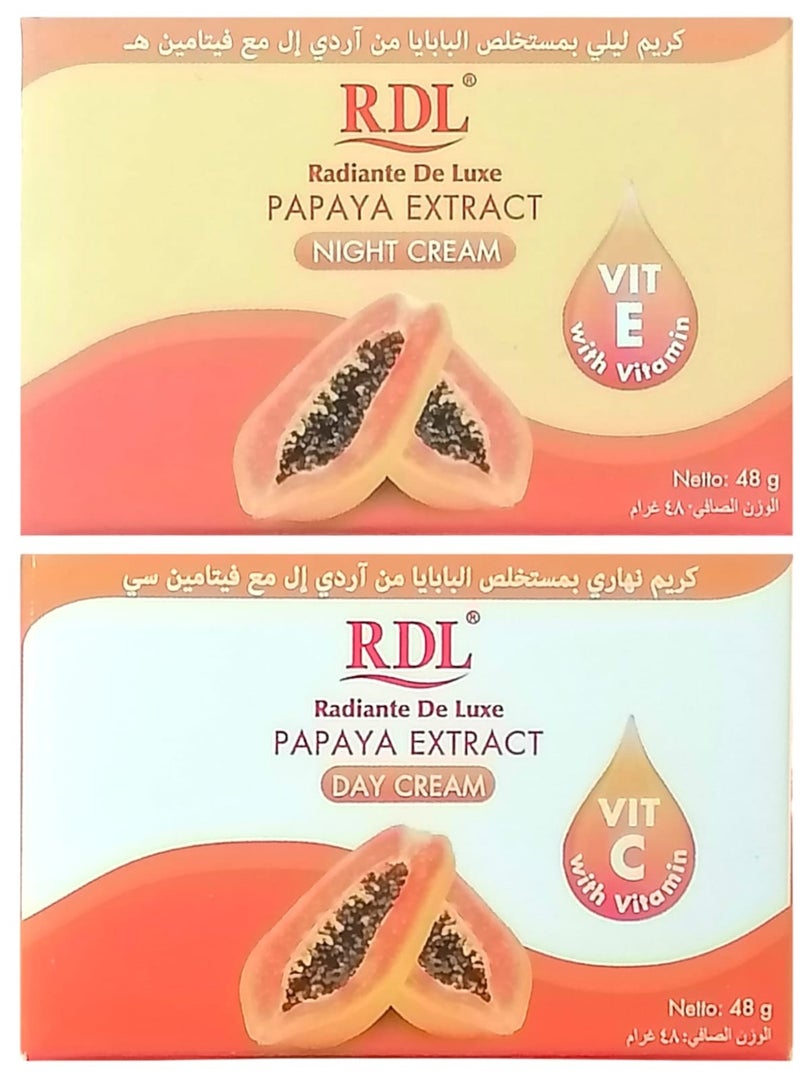 ار دي ال كريم ليلي بخلاصة البابايا 48 جرام مع فيتامين E & كريم نهاري بخلاصة البابايا مع فيتامين سي 48 جرام