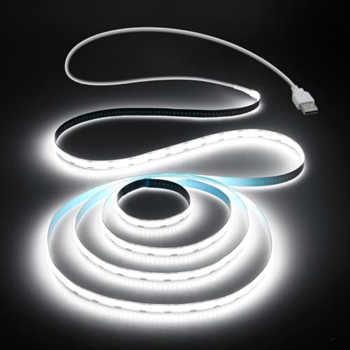 شريط إضاءة LED COB USB Aclorol 5V ضوء النهار بارد أبيض 6000K 328 قدم 320 ليد مرن للإضاءة تحت الخزائن في المطبخ وغرفة المعيشة أو الرفوف أو العروض