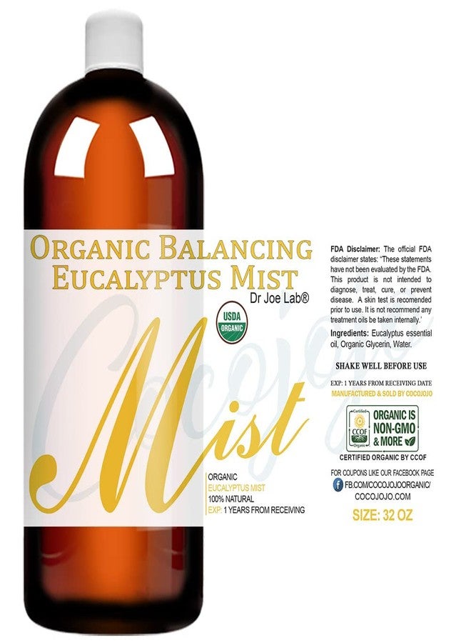 Dr Joe Lab Organic Eucalyptus Mist For Skincare - USDA Certified Moisturize Sensitive and Dry Skin - Pillow Relaxation - Pure Essential Oil & Body Mist- 32 oz - Image 2