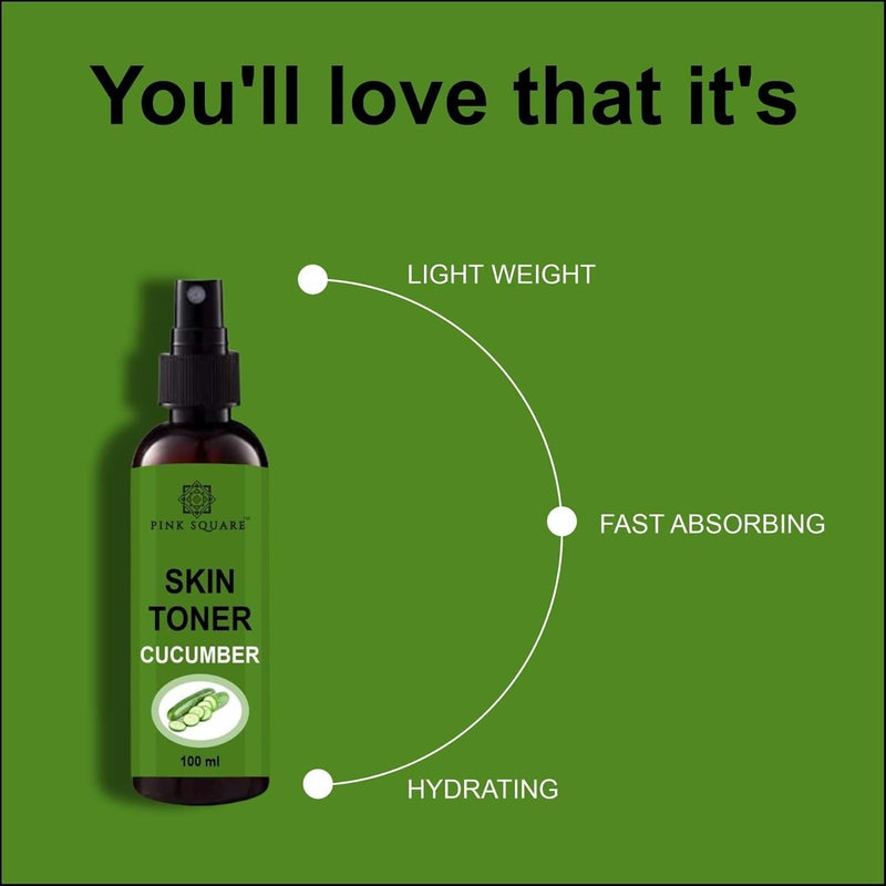Pink Square Cucumber Face Toner Refreshing Face Mist  Toner  Toner for Hydrating Skin  AlcoholFree Mist  toner for open pores Tightening Pack of 4 of 100 ML - Image 4
