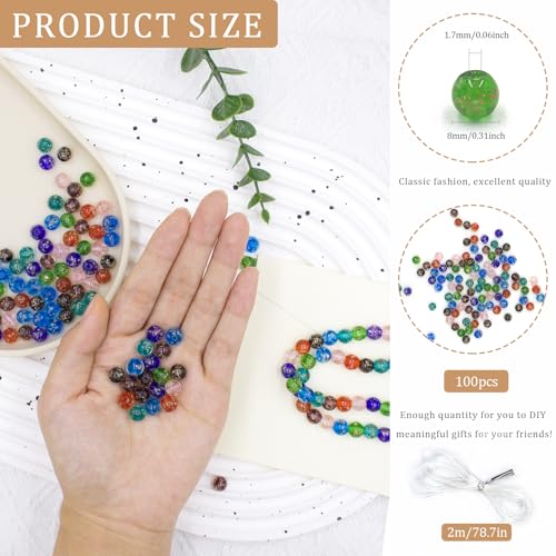Gaiett 100Pcs Multicolor Glass Beads, 8mm Glow in The Dark Round Glass Beads for Jewelry Making, Earring Spacer Beads, DIY Crafts Bracelets Necklaces Earrings with 1.5~2mm Hole - Image 2