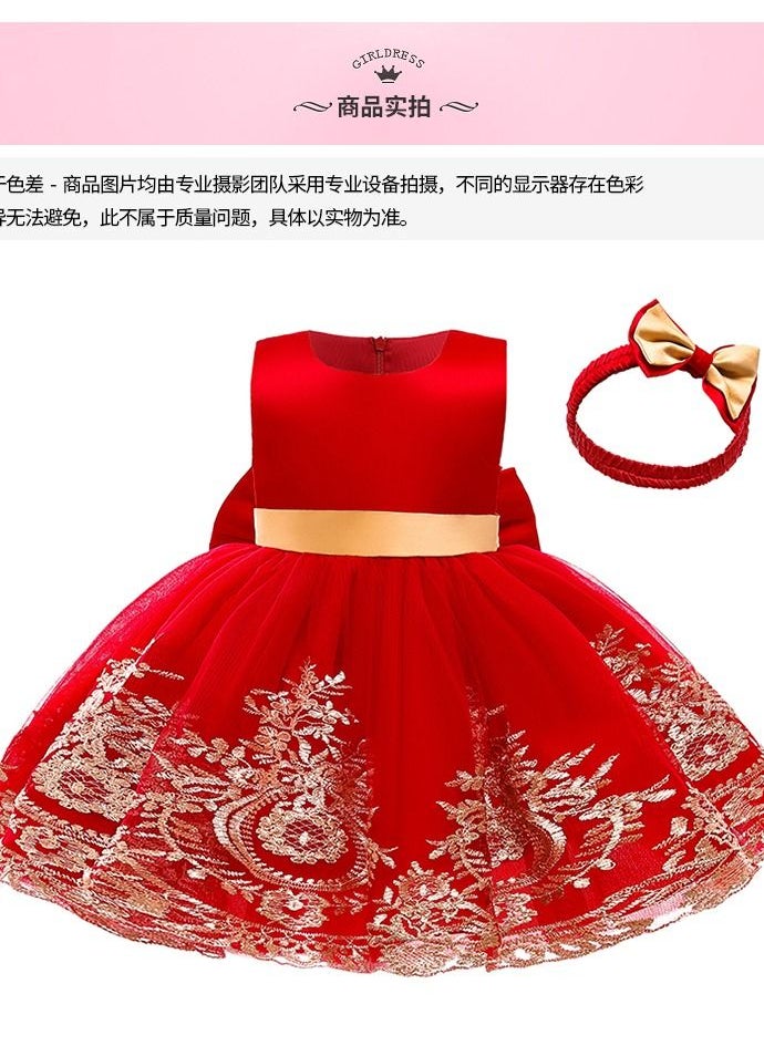 Loquat Children's clothing new style embroidery princess dress dress girl dress first year suit performance dress red 