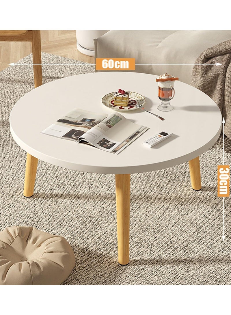 Taimi Round Side Table, Solid Wood Coffee Table, Side Table for Sofa and Living Room Bedroom Balcony White 60x60x30cm - Image 2