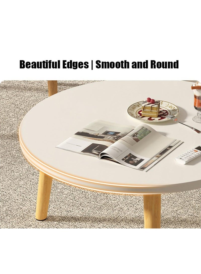 Taimi Round Side Table, Solid Wood Coffee Table, Side Table for Sofa and Living Room Bedroom Balcony White 60x60x30cm - Image 5