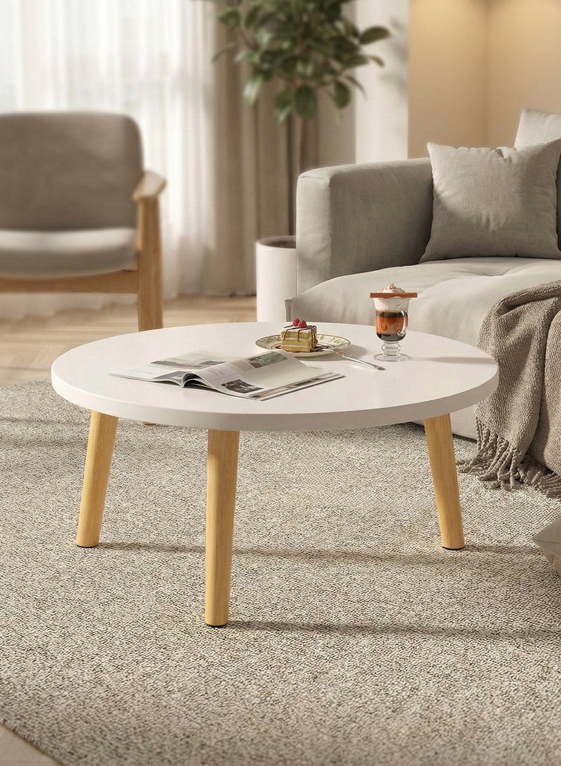 Taimi Round Side Table, Solid Wood Coffee Table, Side Table for Sofa and Living Room Bedroom Balcony White 60x60x30cm - Image 1