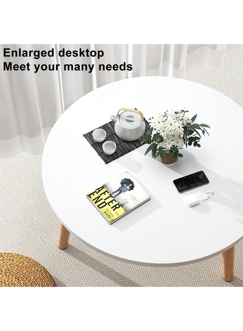 Taimi Round Side Table, Solid Wood Coffee Table, Side Table for Sofa and Living Room Bedroom Balcony White 60x60x30cm - Image 4