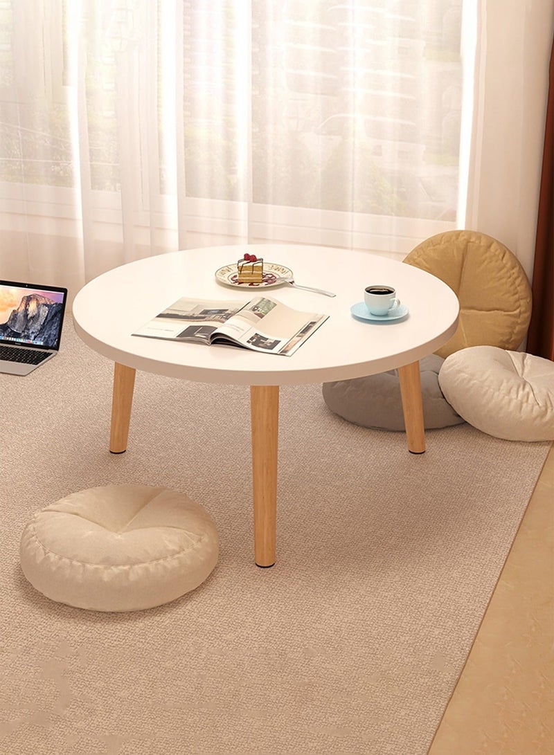 Taimi Round Side Table, Solid Wood Coffee Table, Side Table for Sofa and Living Room Bedroom Balcony White 60x60x30cm - Image 3