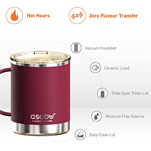 asobu Ultimate Ceramic Travel Mug, 12oz Insulated Stainless Steel Coffee Cup with Handle & Splash-Resistant Lid, Ceramic Lined for Pure Taste, BPA-Free, Double-Wall Vacuum for Hot Drinks - Image 4