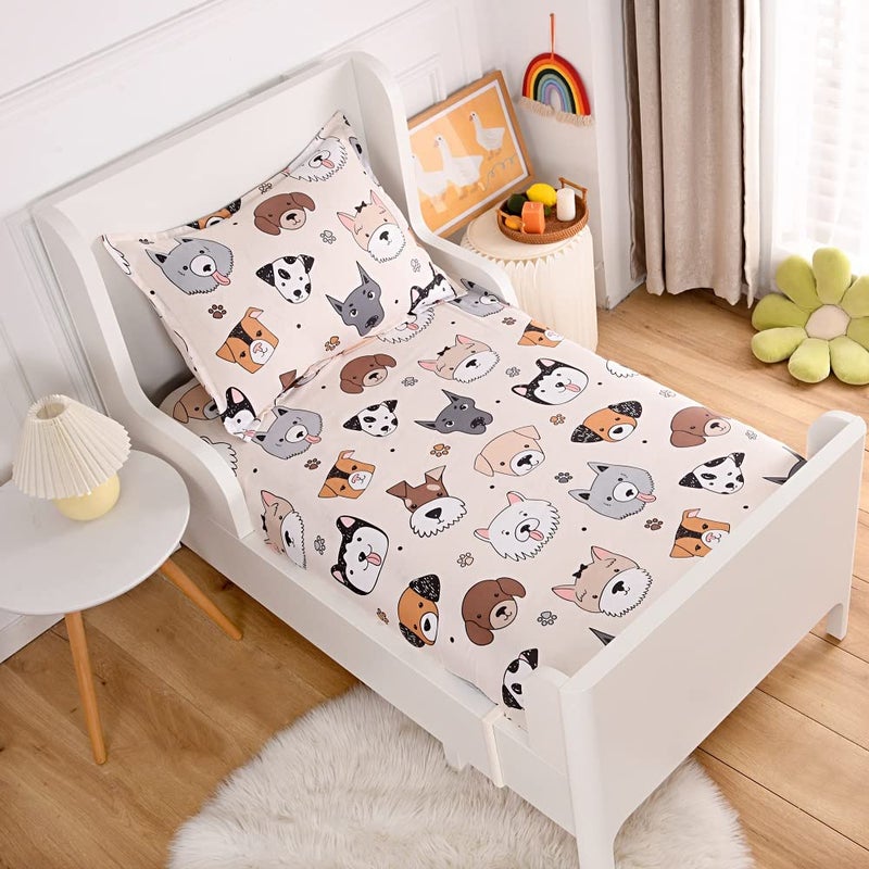 KWLOVER 2PCS Soft Fitted Sheet and Pillowcase Set Doggy Printed Puppy Pattern Design Sheets for Kids Teens Twin Size Bed